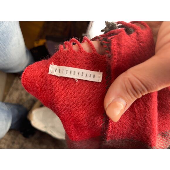 Pottery Barn buffalo check throw 50” x 60” red/
Gray fringe - Picture 4 of 4